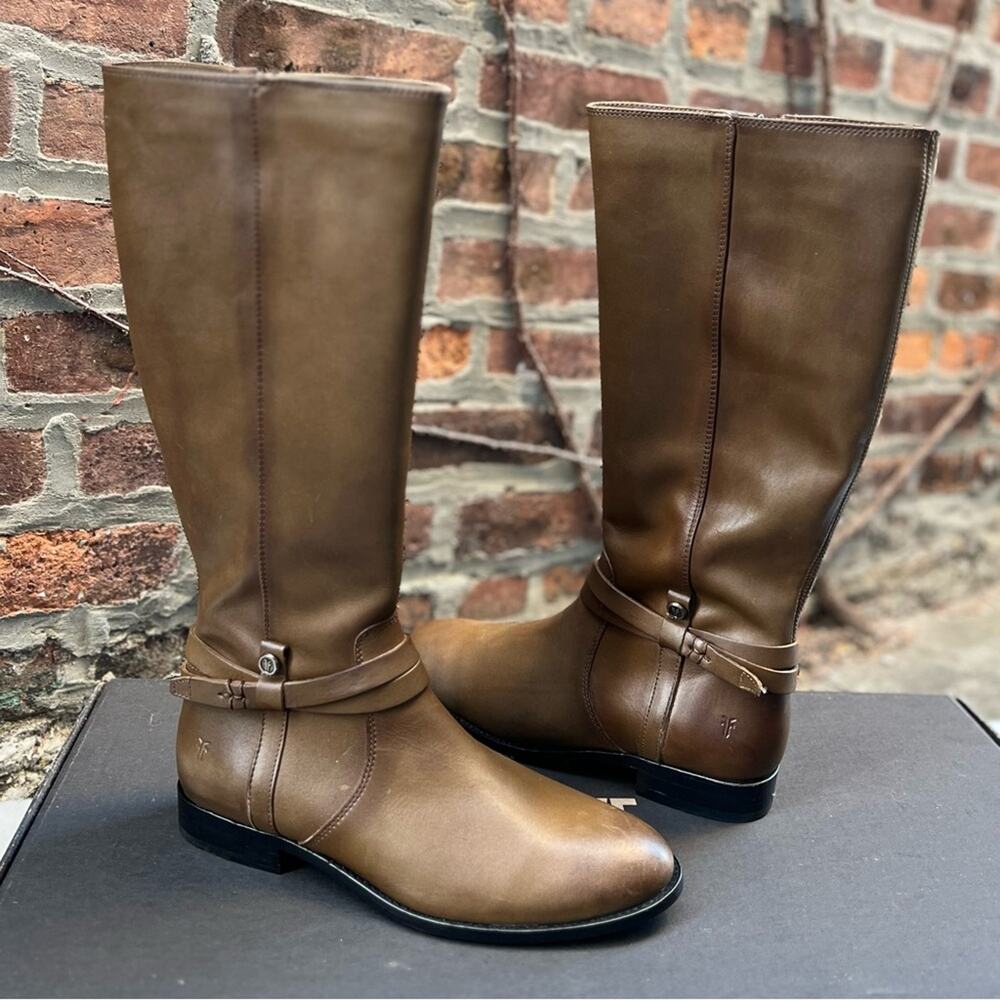NEW Size 8.5 Womens Frye Melissa Belted Tall Leather Riding Boot Dark Taupe